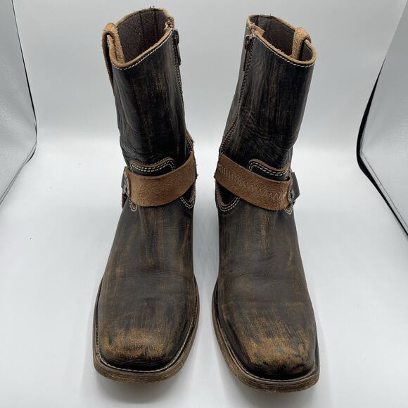 BED STU Roma Harness Ankle Boots Women's 10 Brown Distressed Leather Moto Biker - Picture 2 of 15